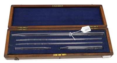 Lot 2197 - DeGrave & Co. Standard Pipettes County of Kent with five glass pipettes (i) 1/2-1 fl.oz engraved VR