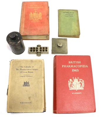 Lot 2202 - Bougie Mould By Maw together with suppository mould example, four medical books and a glass...