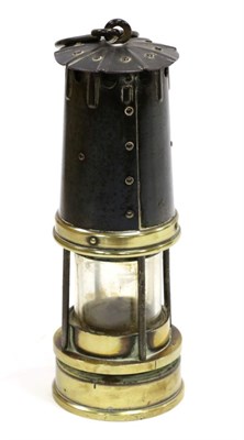 Lot 2209 - Baxendale & Co. Miners Safety Lamp brass base stamped with maker's name 9 1/2";, 24cm high