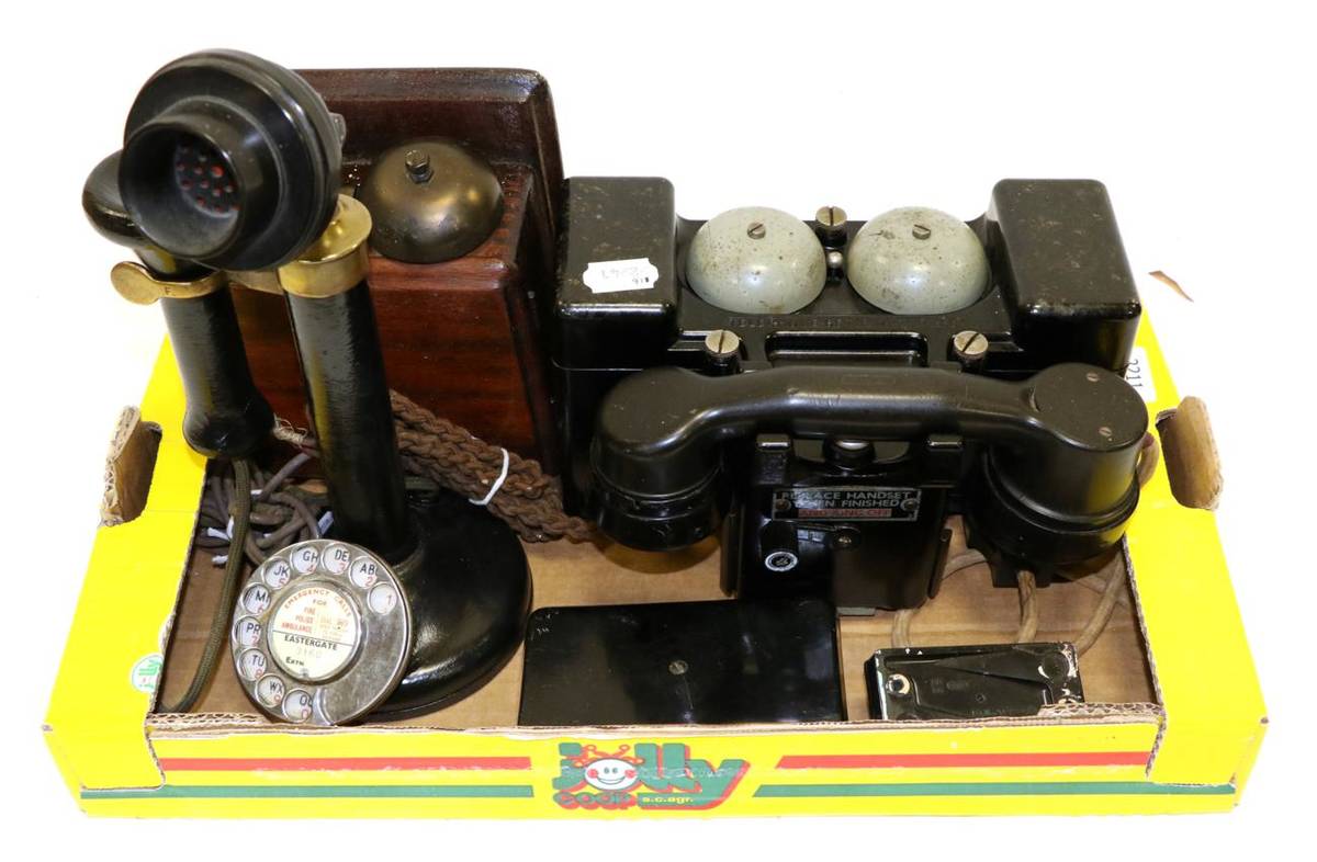 Lot 2211 - Candlestick Telephone with dial; together with a Set F Mk II Field Telephone and a 1A Bell Set...