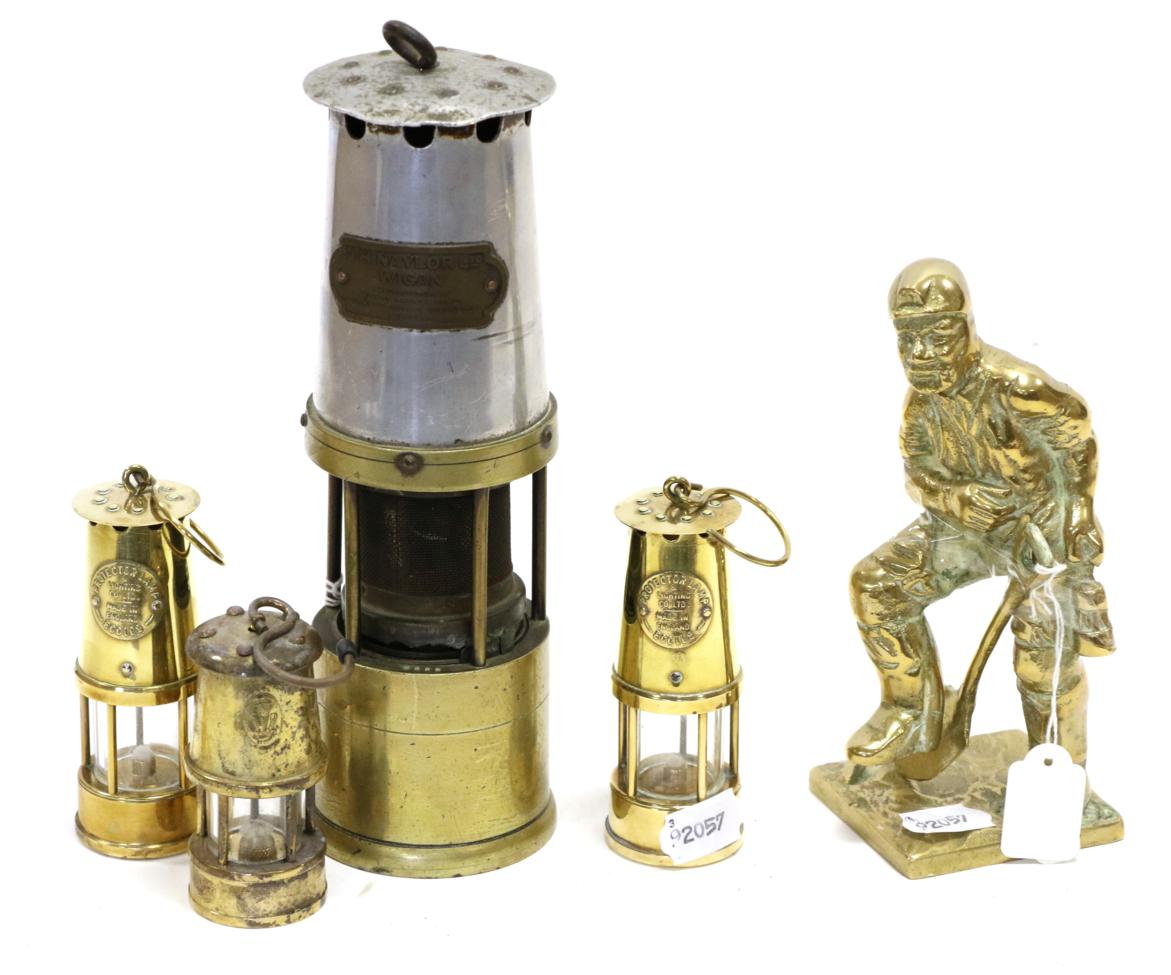 Lot 2216 - J H Naylor Miners Safety Lamp with brass lower section stamper 689 and aluminium top bearing...