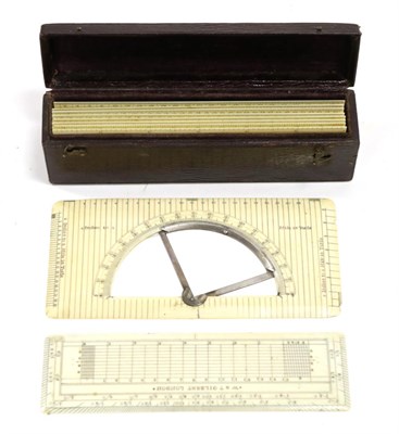 Lot 2225 - W & T Gilbert Ivory Protractor with cut out section with right angle slide and Inches/Miles...