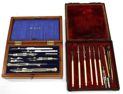 Lot 2226 - W H & S Drawing Instruments in two layer mahogany case, case and some instruments marked with...