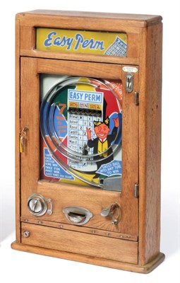 Lot 2236 - Allwin Easy Perm Wall Mounted Gaming Machine taking 'Pennies Only' in oak cabinet with...