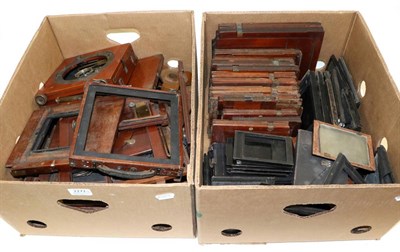 Lot 2272 - Mahogany Plate Camera Parts a box of assorted items together with a box of slider holders