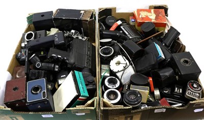 Lot 2308 - Various Cameras And Accessories including two box Brownies, Zenit body only, various lenses,...