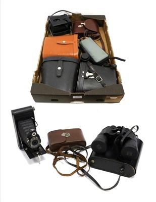 Lot 2310 - Various Cameras And Binoculars including Lubitel 2 TTL, Kodak 2A Folding, Agfa Bilinar, five...