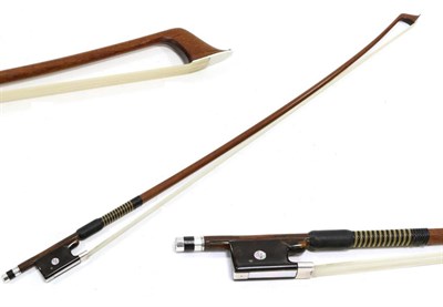 Lot 5005 - Cello Bow stamped 'Thipouville-Lamy' with tortoise shell frog, length excluding button 700mm