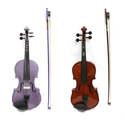 Lot 5007 - Stentor Harlequin Full Size Violin in metallic purple, with matching bow (cased); together with...