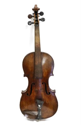 Lot 5011 - Violin 13 7/8"; two piece back, with tailpiece with floral mother of pearl decoration