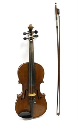 Lot 5026 - Violin 14"; two piece back, ebony pegs and tailpiece, no label, with bow, in case