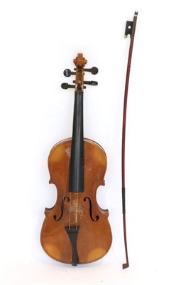 Lot 5031 - Violin 14.25"; two piece back, ebony fingerboard and tailpiece, label reads 'Made in Germany' cased