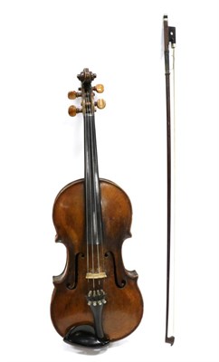 Lot 5037 - Violin 14.25"; two piece back, no label, ebony fingerboard and tailpiece, boxwood pegs, in case...