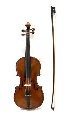 Lot 5038 - Violin 14.25"; two piece back, with handwritten label 'R. Winter, Hull 1880', with bow stamped...