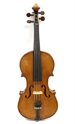 Lot 5039 - Violin 14.5"; two piece back, ebony fingerboard, hand written label reads 'F Simmons Maker...