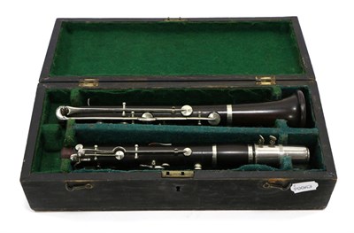 Lot 5046 - Boosey & Co Simple System Clarinet, stamped 'Boosey & Co Makers, London 18647L.P.', barrel and both