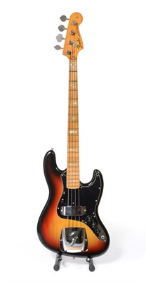 Lot 5060 - Fender Jazz Bass Guitar in sunburst with black scratchplate, two pickup, three control knobs,...