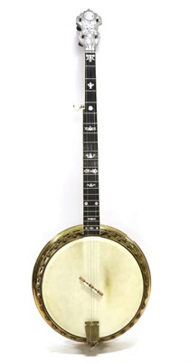 Lot 5071 - John Grey & Sons Banjo five strings, mother of pearl decorative inlay to headstock and fingerboard