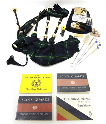 Lot 5075 - Bagpipes By Kintail tartan bag, three drone sound and chanter, with accessories including: cleaning