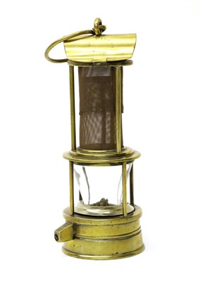 Lot 5104 - A Laidler Shakespeare Miner's Brass Safety Lamp, with hinged top section, conical glass, burner...