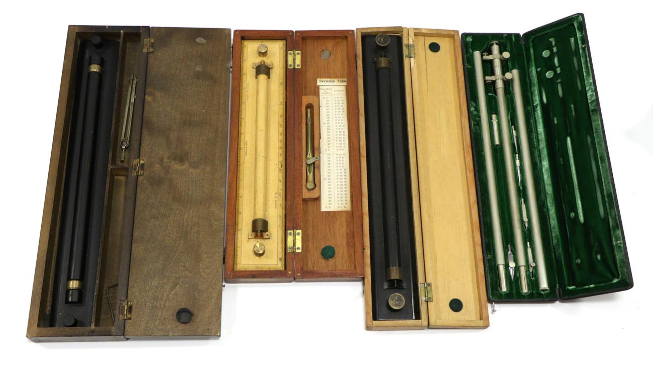 Lot 5114 - Harling Parallel Rolling Rules two black lacquered and one wooden example; and a Beam Compass...