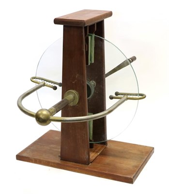 Lot 5123 - Ramsden Electrostatic Generator with 16";, 41cm glass disc, steel crank handle and charge...