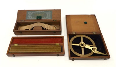 Lot 5124 - Reynolds (Birmingham) Circular Protractor brass, with Vernier scale, in mahogany case; Stanley...