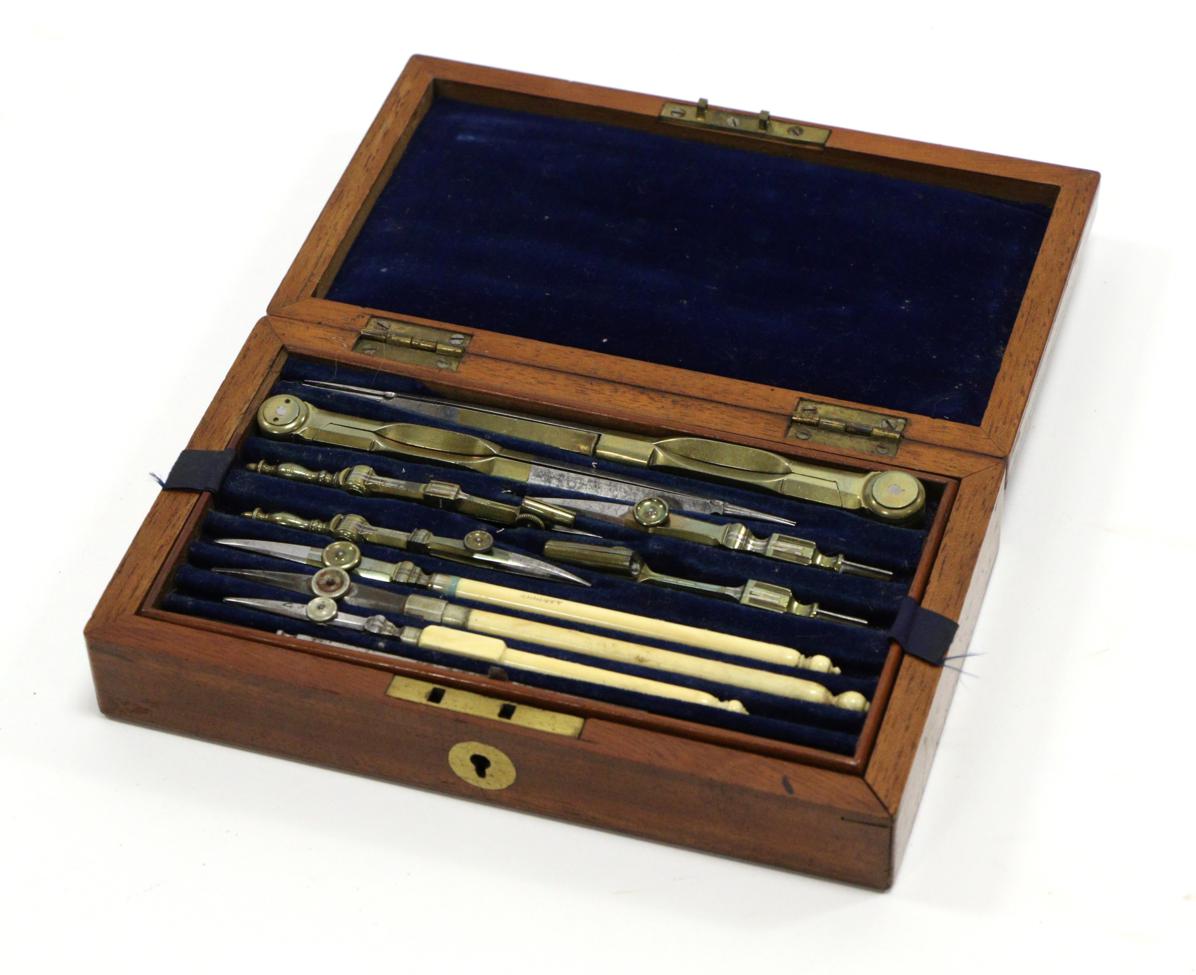 Lot 5125 - Set Of Drawing Instruments in mahogany case