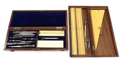 Lot 5127 - Set Of Drawing Instruments in mahogany case with lift out drawer; upper section contains compasses