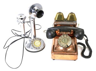 Lot 5133 - Telephones (i) Copper cased with external bell and Bakelite hand set with 'L/P ABO' stamped on base