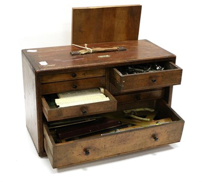 Lot 5139 - Various  Drawing Instruments loose in seven drawer cabinet with plaque 'Emir' to top (qty)