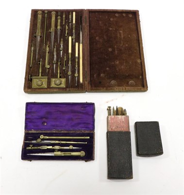 Lot 5145 - Various Drawing Instrument Sets (i) Brass instruments including four with ivory handles, in...