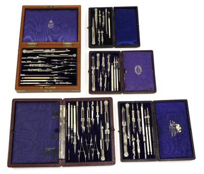 Lot 5146 - Various Drawing Instrument Sets Elliott Bros (London) with ivory handled pens, ivory...