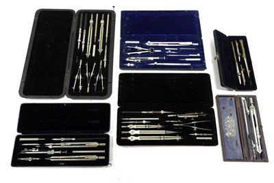 Lot 5147 - Various Drawing Instrument Sets nickel silver sets (all cased) (6)