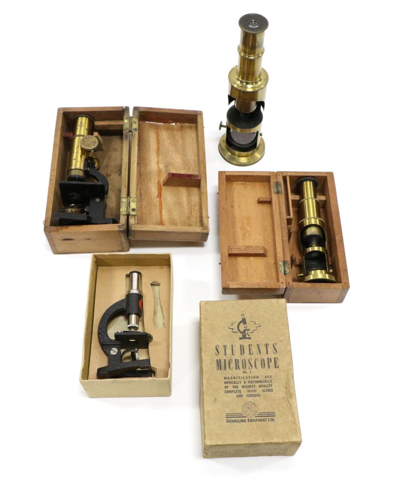 Lot 5158 - Four Microscopes (i) Brass field microscope