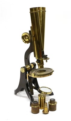 Lot 5159 - Henry Crouch (London) Binocular Microscope no.1067, with fine/course focusing, circular...