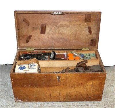 Lot 5186 - A Joiners Pine Tool Chest with Tools, including planes, clamps, shaves, chisels, saws etc