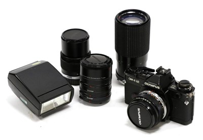 Lot 5218 - Olympus OM4 Ti Camera no.1192974, with OM-System Zuiko MC Auto-S f1.8 50mm lens; Sirius MC Auto...