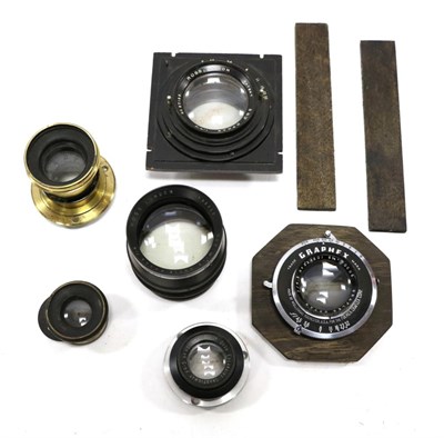 Lot 5238 - Various Brass And Other Lenses including Ross wide angle Xpress f48 1/4";, Ross Xpress f4.5 8...