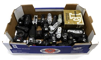 Lot 5251 - Various Cameras including Pentax MV, Contaflex, Praktica, OM20 and others; Nikon F Slide Copy...