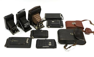 Lot 5257 - Various Folding Cameras including Kodak with Bausch & Lomb lens, Kodak No.1 Pocket, Ensign 34a,...