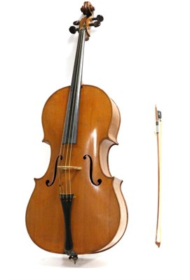 Lot 2003 - Cello 30"; two piece back, ebony tailpiece and fingerboard, with bow in soft case