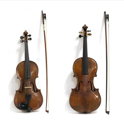 Lot 2010 - Violin 13.75"; two piece back, ebony fingerboard, with Albert Fischer bow 29.25"; including...