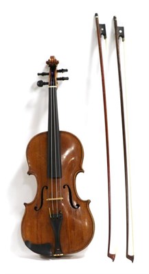 Lot 2014 - Violin 14"; one piece back, ebony fingerboard, tailpiece and pegs, label reads 'Aus Wm. August...