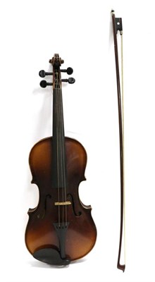 Lot 2016 - Violin 14"; two piece back with bow (cased) label reads 'Antonius Stradivarius Cremonensis...