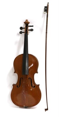 Lot 2023 - Violin two piece 14"; back, ebony fingerboard, with bow (cased)