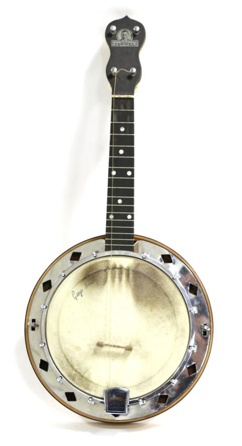 Lot 2050 - George Formby Banjolele 8"; head with resonator which appears to be birdseye maple, ebony...