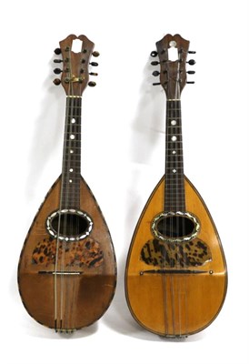Lot 2052 - Two Italian Bowlback Mandolins, both with mother of pearl around sound holes and tortoise shell...