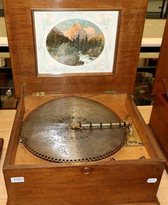 Lot 2060 - Polyphon Table Top Disc Music Box playing 15.75"; discs, with single comb, in case with inlay...