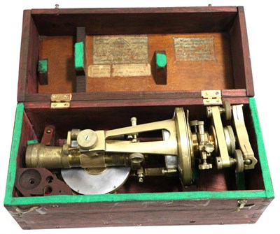 Lot 2087 - E R Watts Theodolite no.14434, with twin Vernier scales on two axis, compass to central...